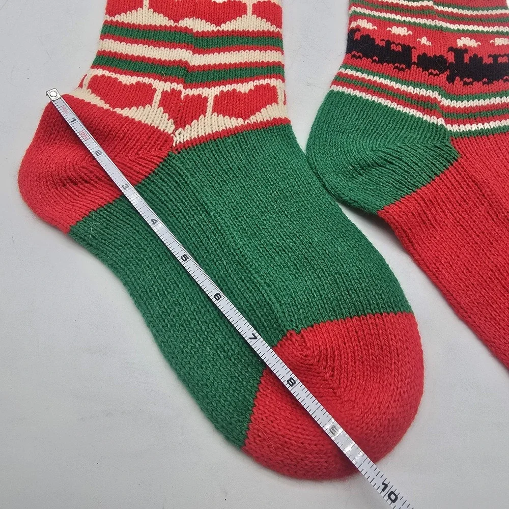 2 VTG‎  Large Wool Christmas Stockings Hearts & Train Sand DOLLAR Designs